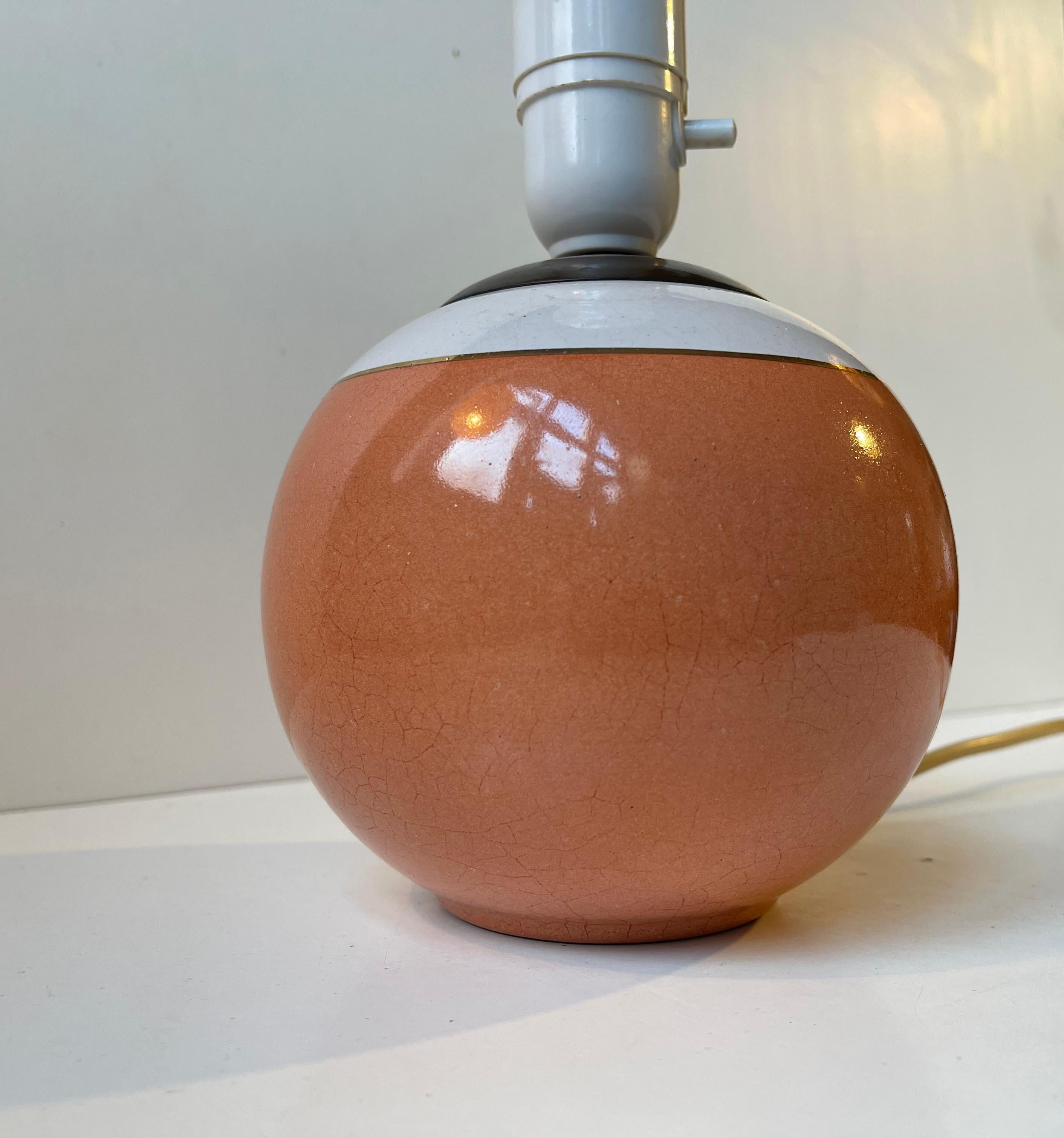Mid-20th Century Art Deco Glazed Spherical Table Lamp by E. F. F. Copenhagen, 1930s For Sale