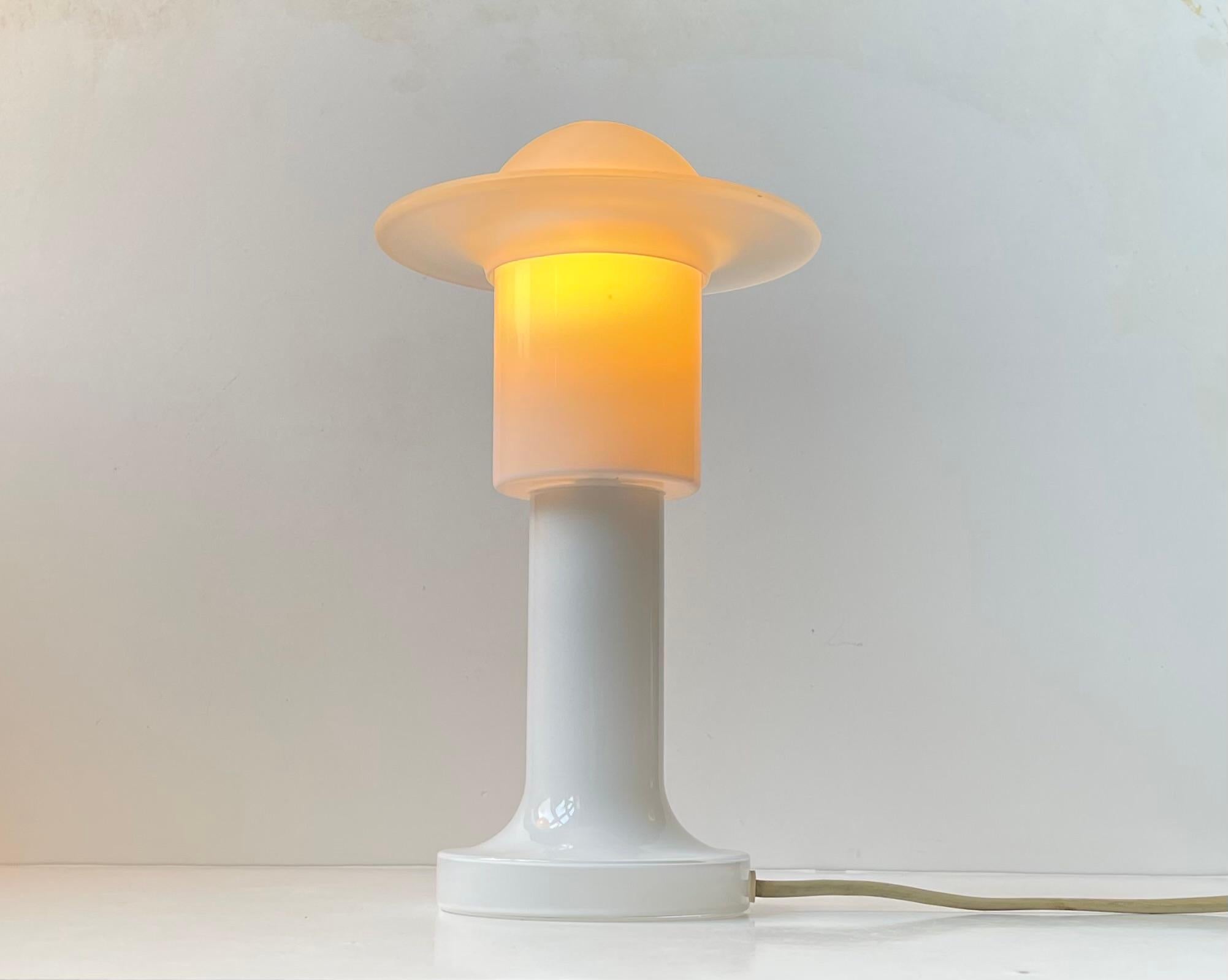 Late 20th Century White Space Age Table Lamp in Opaline Glass by Holmegaard, 1970s For Sale