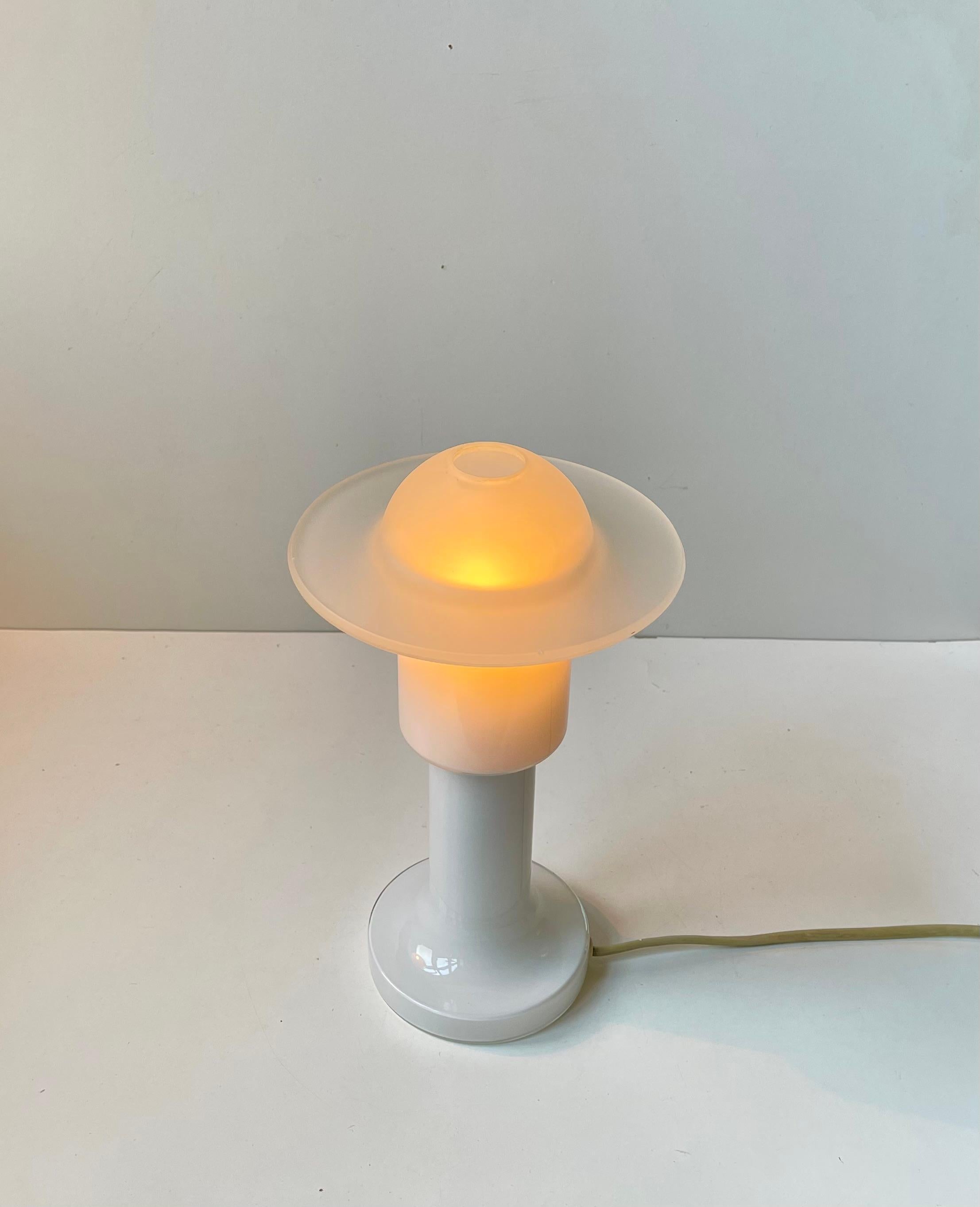 Danish White Space Age Table Lamp in Opaline Glass by Holmegaard, 1970s For Sale
