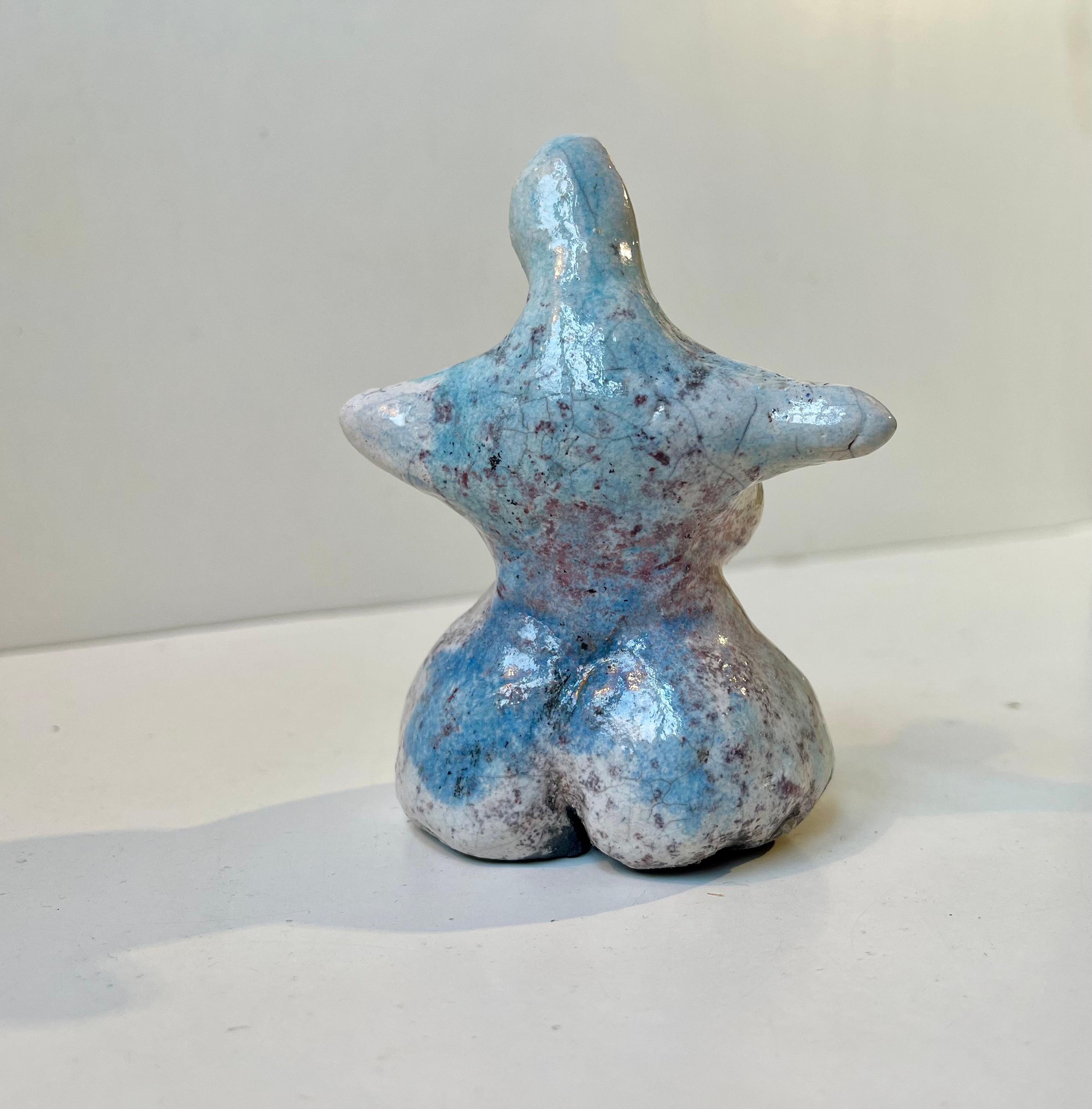 Ceramic Scandinavian Surreal Female Figurine 'Lizard Queen' in the Style of Åke Holm For Sale