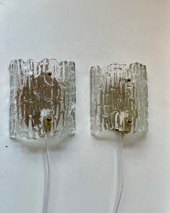 Crystal Ice Glass Wall Sconces by Carl Fagerlund for Orrefors, 1960s