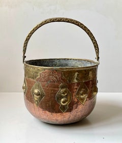 Large Vintage Moroccan Moorish Copper & Brass Planter or Fire Bucket