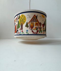 Vintage Children's Room Pendant Light With Hansel & Gretel Fabric Shade, 1970s