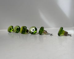 Vintage Swedish Lime Green Glass Furniture or Door Knobs, 1960s, Set of 6