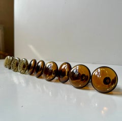 Vintage Swedish Green & Amber Cabinet or Door Glass & Brass Knobs, 1960s, 10 pcs