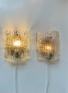 Swedish Crystal Ice Glass Wall Sconces by Carl Fagerlund for Orrefors, 1960s
