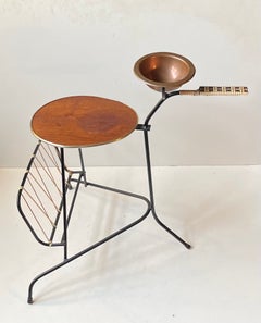 Danish Smokers Side Table & Magazine Rack in Teak & String Iron, 1950s