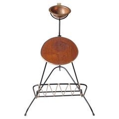 Danish Smokers Side Table & Magazine Rack in Teak & String Iron, 1950s