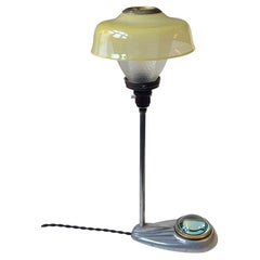 Art Deco Jewelers Streamline Table Lamp in Striped Glass, Bakelite & Aluminum