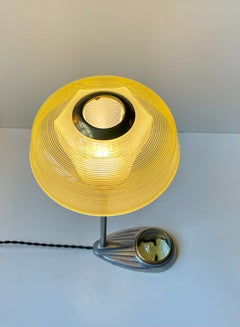 Art Deco Jewelers Streamline Table Lamp in Striped Glass, Bakelite & Aluminum