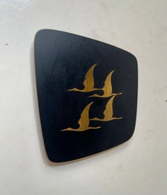 Mid-century Rockabilly Brass Wall Plaque W. Cranes by Jech Art, Germany 1960s