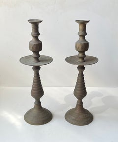 Large Vintage Moroccan Altar Candleholders in Engraved Brass, 1960s, Set of 2