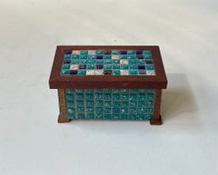 Scandinavian Midcentury Teak Box with Blue & Green Ceramic Tiles, 1970s