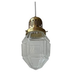 Scandinavian Art Deco Grenade Pendant Lamp in Brass & Checkered Glass, 1930s