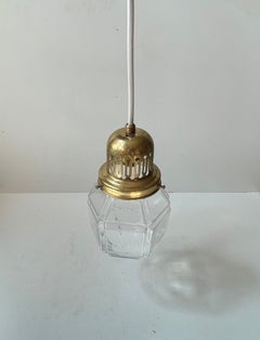 Scandinavian Art Deco Grenade Pendant Lamp in Brass & Checkered Glass, 1930s