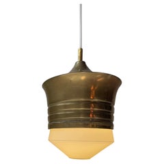 Art Deco Scandinavian Hanging Lamp in Brass & White Cased Opaline Glass, 1930s