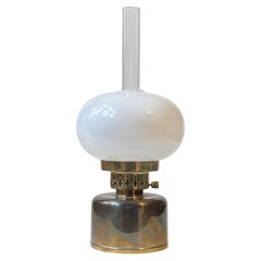 Swedish Modern Hans-Agne Jakobsson Oil Table Lamp in Brass & White Glass, 1960s