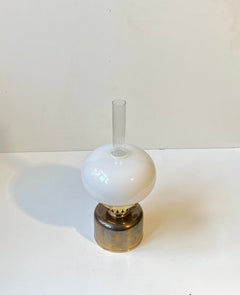 Swedish Modern Hans-Agne Jakobsson Oil Table Lamp in Brass & White Glass, 1960s