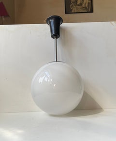 A 1930s Danish Bauhaus Globe Pendant Lamp by Lyfa in White Cased Opaline Glass