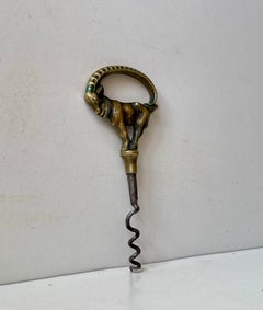 Art Deco Brass Corkscrew with Ibex, 1930s - Einar Dragsted Attributed