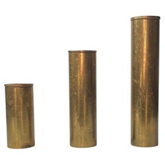 Danish Modern Cylindrical Candleholders in Brass by Peter Jensen, 1970s Set of 3