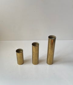 Danish Modern Cylindrical Candleholders in Brass by Peter Jensen, 1970s Set of 3