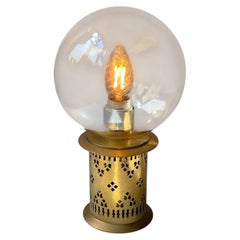 Swedish Brass Table Lamp W Globe Shade in Smoke Glass, Hans-Agne Jakobsson attr.
