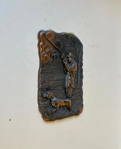 Hunter & Dog - Art Deco Spelter Relief by Zero Denmark, 1930s