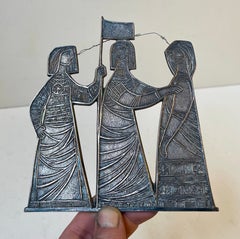 Socialist Realism Silver Bronze Wall Decor by Istvan Engel Tevan, Hungary 1960s