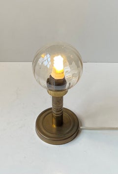 Vintage Danish Brass Table Lamp With Globe Glass Shade , 1970s