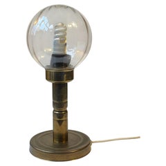 Vintage Danish Brass Table Lamp With Globe Glass Shade , 1970s