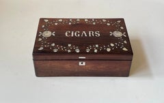 Antique Walnut Cigar Box with Silver Inlays, 19th century - European