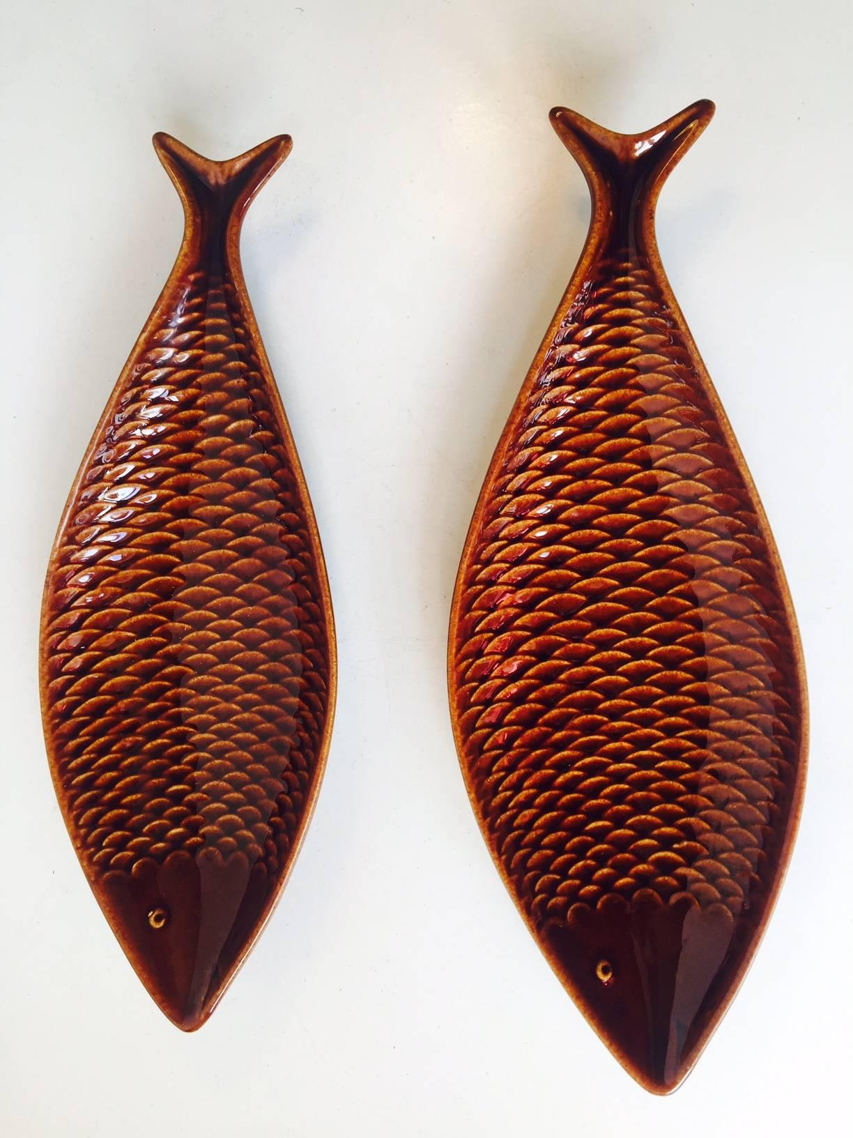 Swedish Pair of Ceramic Fish Trays by Stig Lindberg for Gustavsberg, 1960s, Sweden