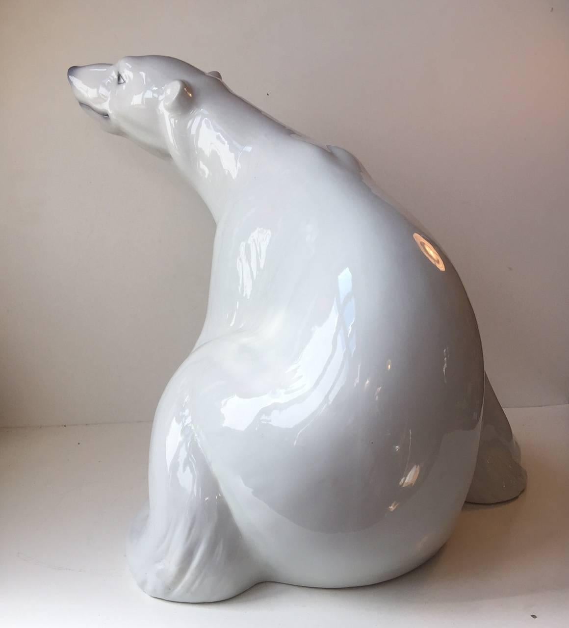 Rare & Huge Porcelain Polar Bear by Niels Nielsen, Bing & Grondahl Denmark 1970s 2