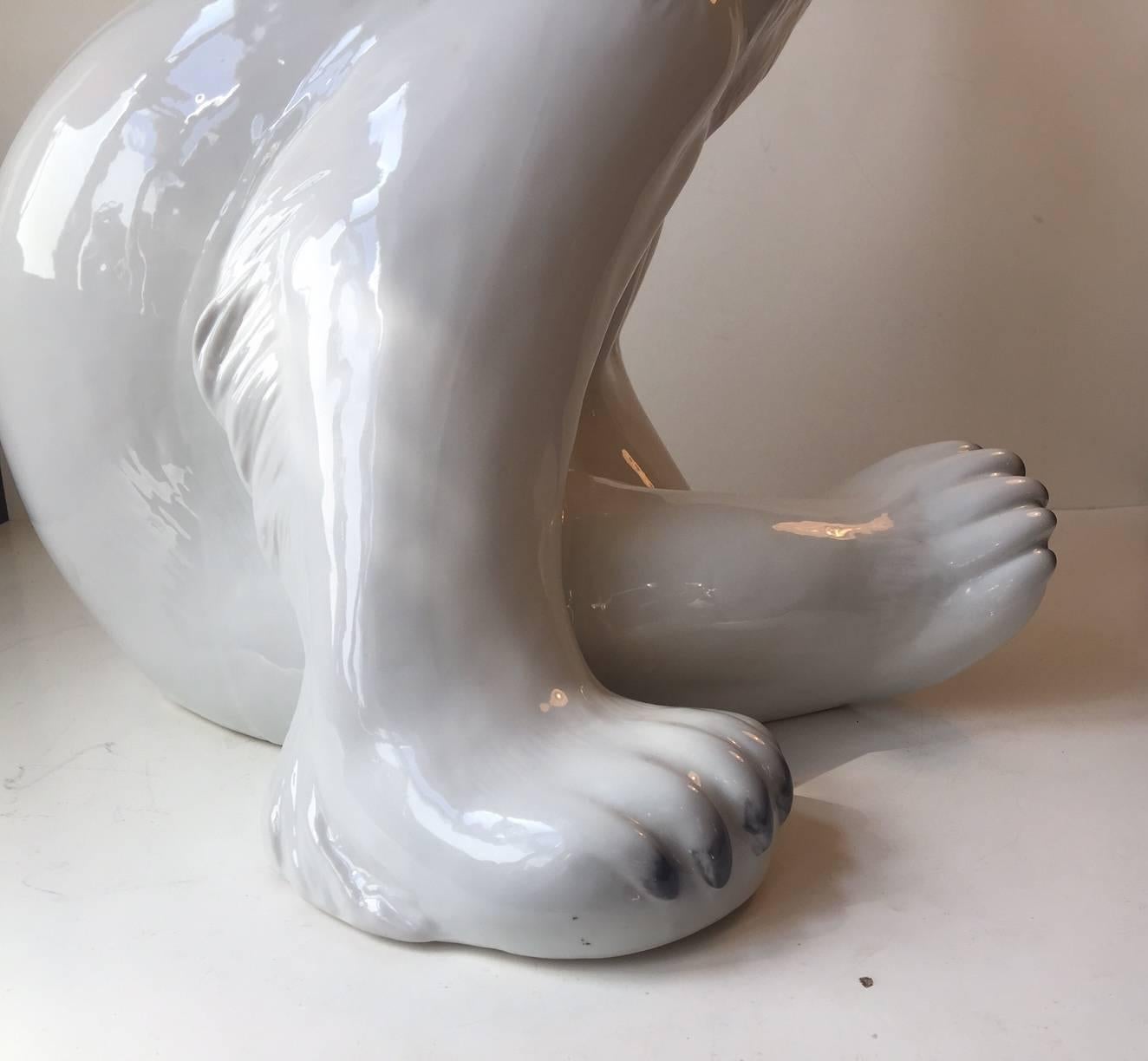 Glazed Rare & Huge Porcelain Polar Bear by Niels Nielsen, Bing & Grondahl Denmark 1970s