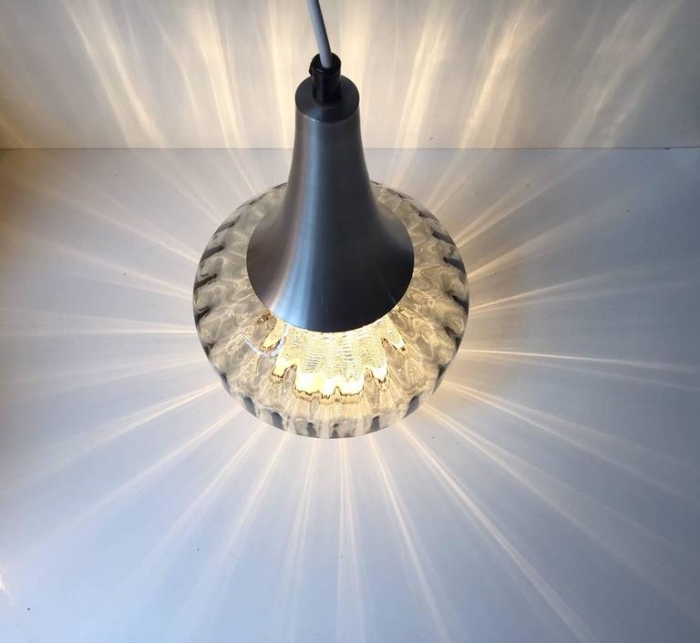 Vintage Onion Shaped Optical Glass Pendant Lamp by Orrefors, Sweden