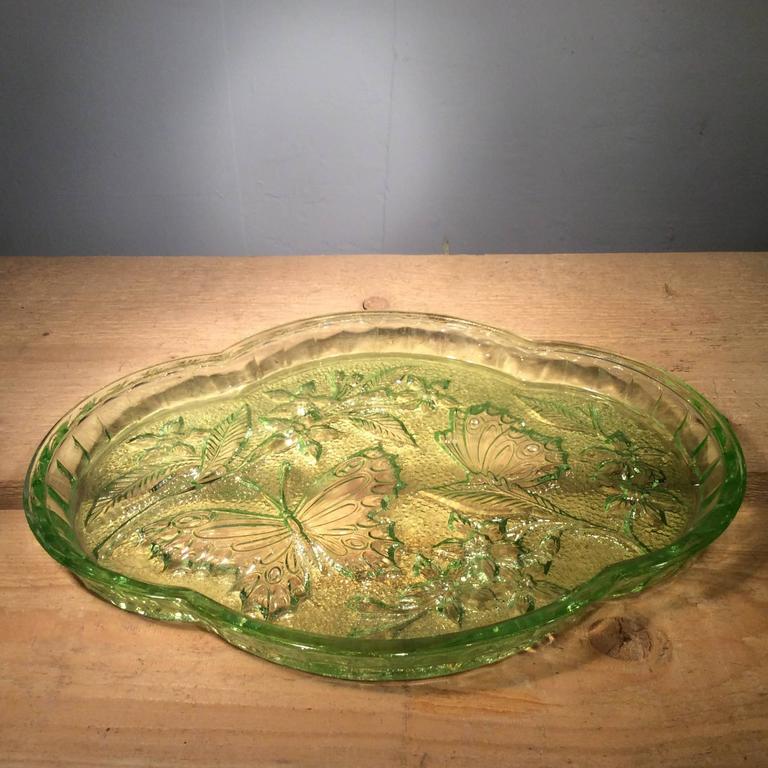 Vintage Green Pressed Glass Butterfly Dressing Table Set at 1stdibs