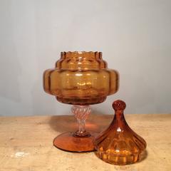 Large Vintage Amber Glass Bon Bon Dish