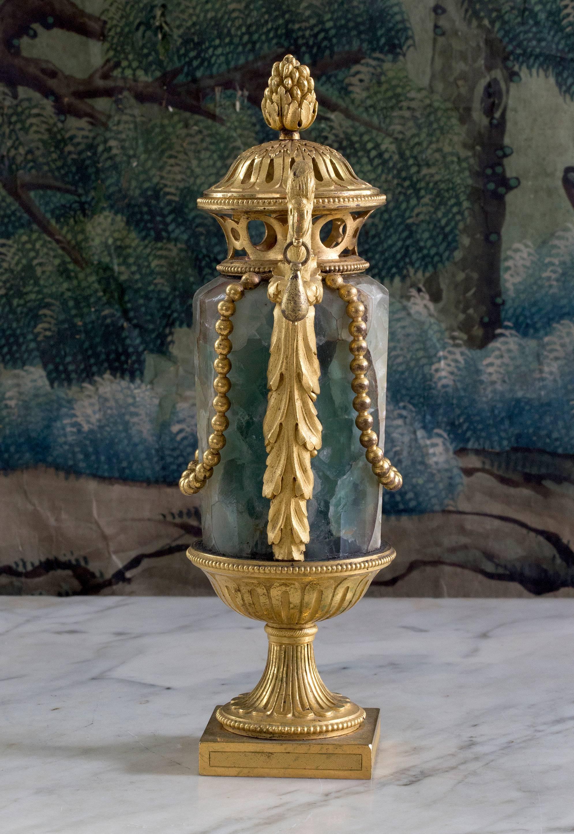 French Pair of Louis XVI Ormolu-Mounted Blue John Pot-Pourri Vases For Sale