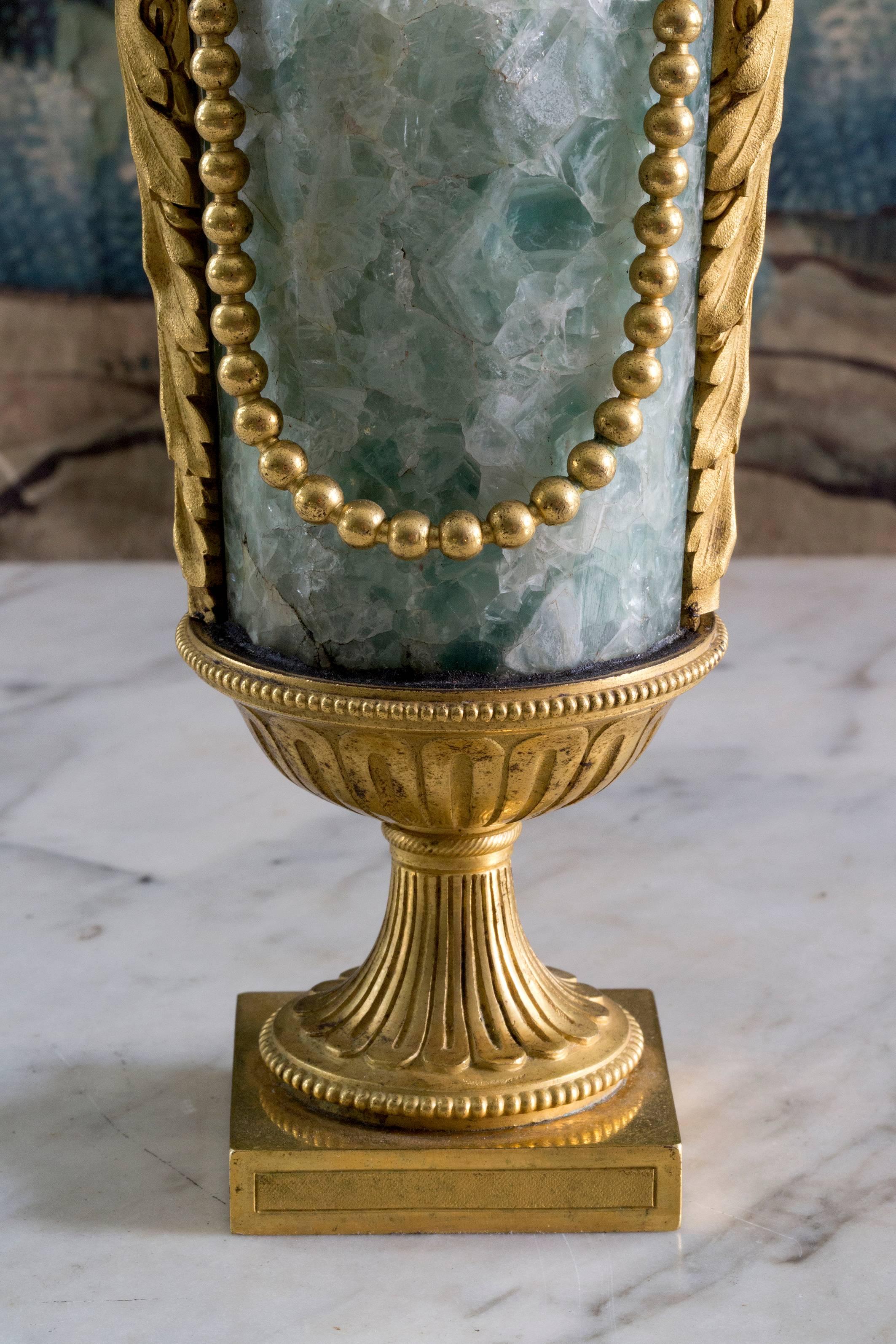 18th Century and Earlier Pair of Louis XVI Ormolu-Mounted Blue John Pot-Pourri Vases For Sale