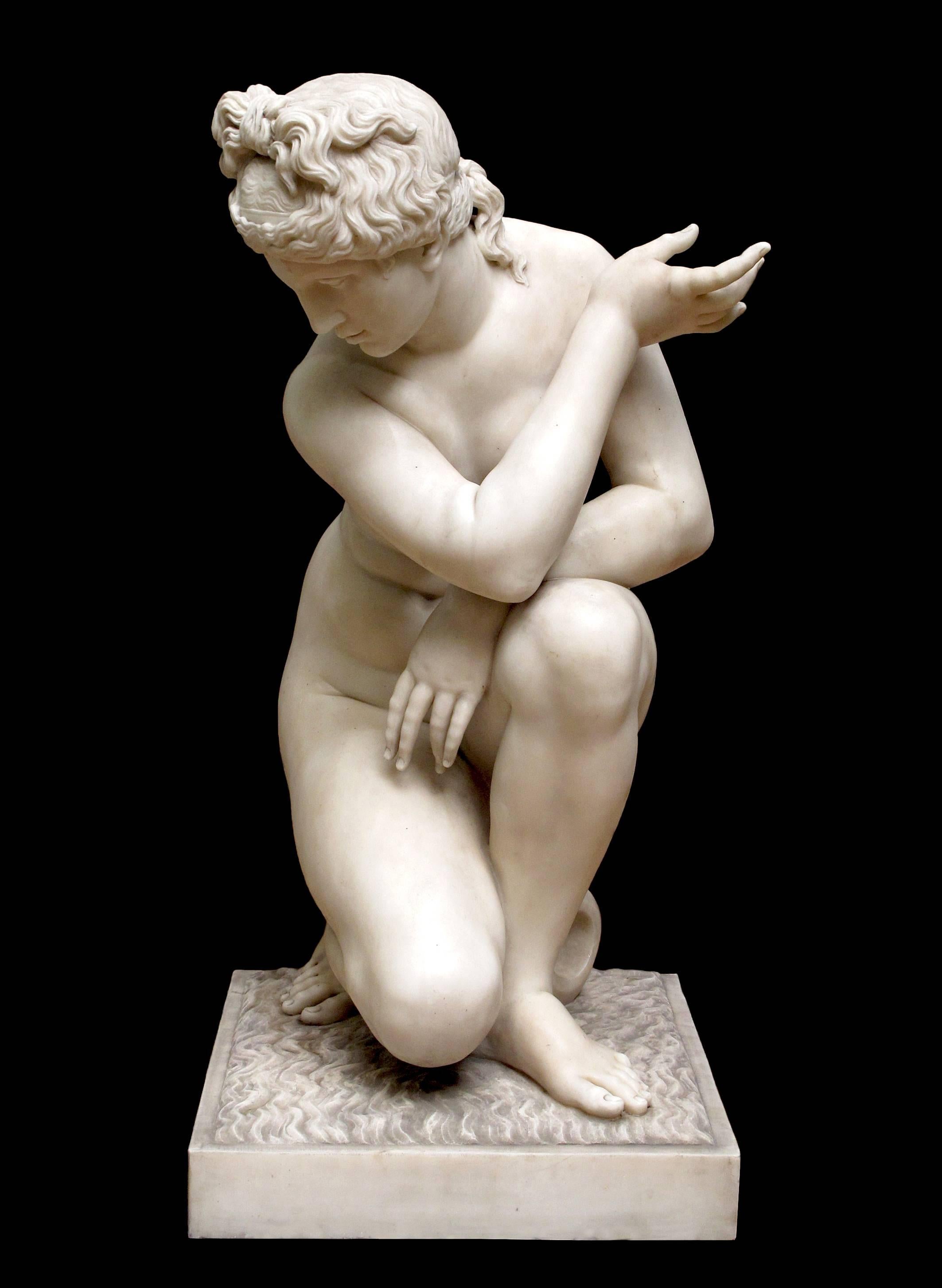 This imposing carved white marble figure of the crouching Venus, after the antique, Italy, early 19th century, was given by the City of Florence to Auguste Frédéric Louis Viesse de Marmont (20 July 1774 – 22 March 1852), famous French general and