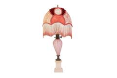 Victorian Murano Glass Lamps with Vintage Fringe Shades Pair