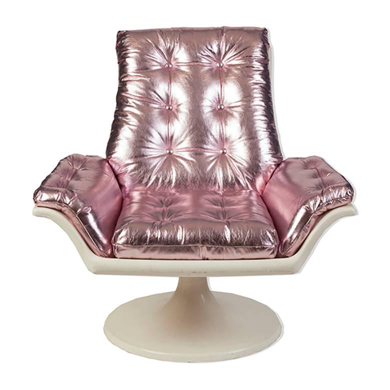 1960s Space Age Side Chair in Metallic Pink Leather