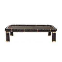 Tommaso Barbi Black Ceramic and Brass Coffee Table, Glass Top