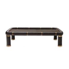Tommaso Barbi Black Ceramic and Brass Coffee Table, Glass Top 4