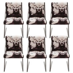 1980s Chrome ‘Z’ Dining Chairs in Roberto Cavalli Alexander the Great Fabric