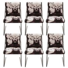 1980s Chrome ‘Z’ Dining Chairs in Roberto Cavalli Alexander the Great Fabric 3