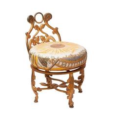 Gold Gilded Iron Vanity Stool in Vintage Hermès Daffodil Silk