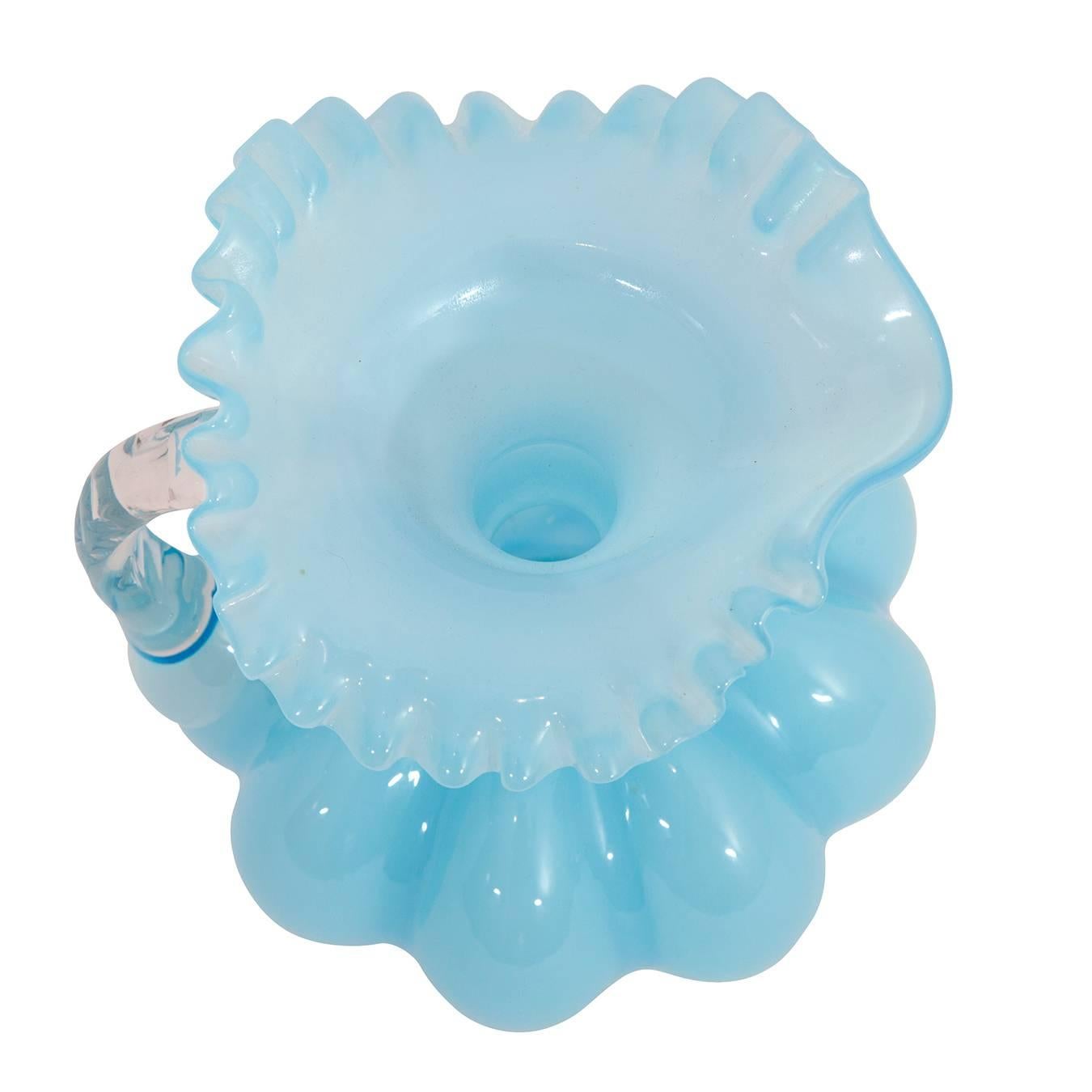 Aquamarine blue Murano ruffle vase pitcher.