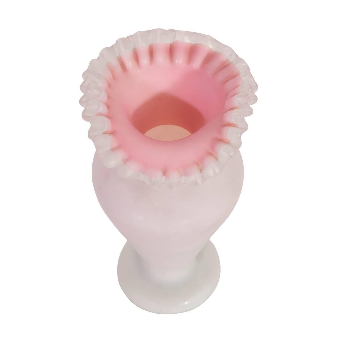 White and pink Murano ruffle vase.